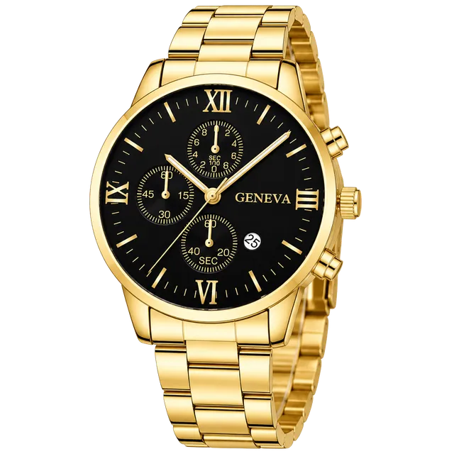 Geneva Gold Chronograph Wristwatch Black Dial