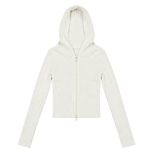 American Eagle Ribbed Zip-Up Hoodie Size S White
Crop