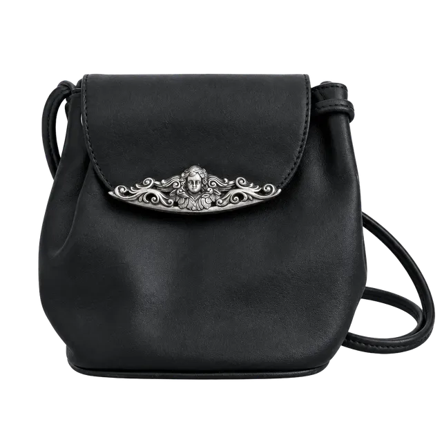 Brighton One World Black Leather Cherub Crossbody Bag
