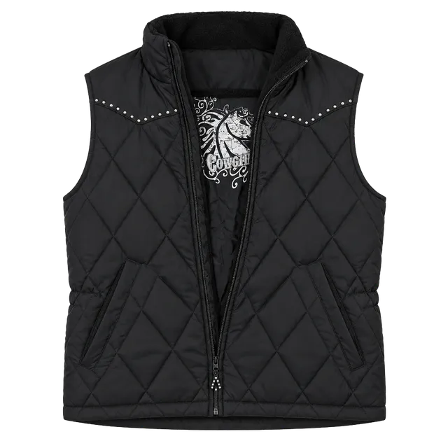 Cowgirl Up Quilted Rhinestone Vest Black