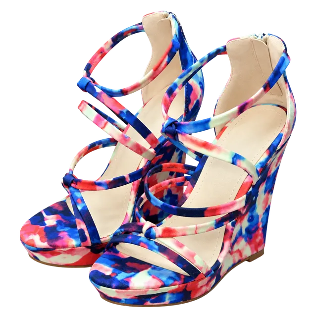 Liliana Honfleur-147 Wedges Size 7.5 Multi Color Printed Strappy Heels