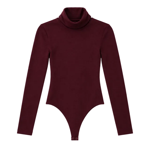 Wolford Turtleneck Bodysuit Size S Burgundy Long Sleeve