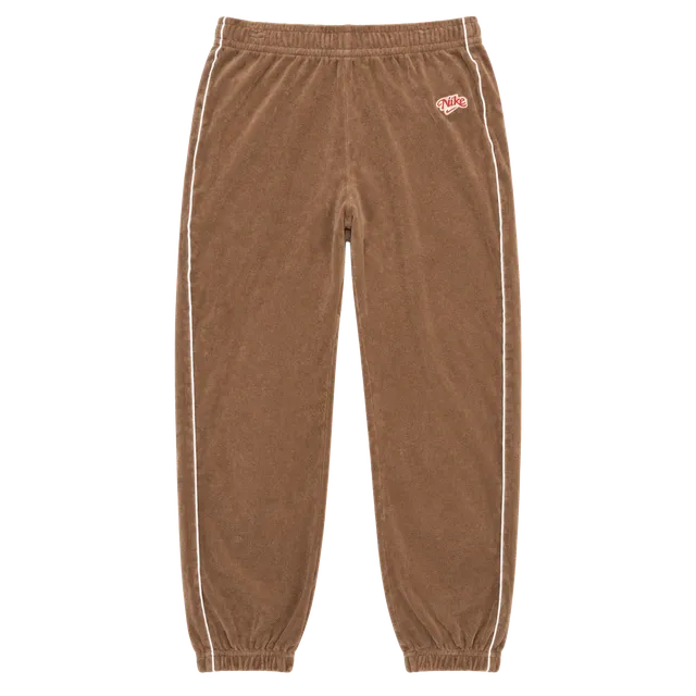 Nike Velour Sweatpants Size L Brown Retro Script Logo Joggers