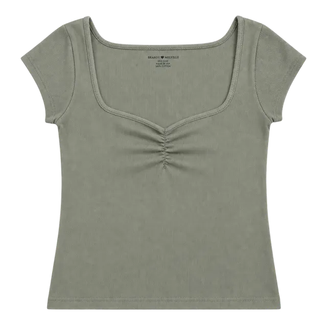 Brandy Melville Ruched Sweetheart Top Sage Green Cotton