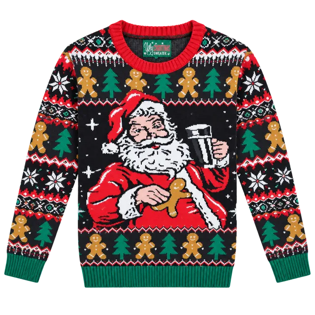 Ugly Christmas Sweater Santa Size M Black Holiday Novelty