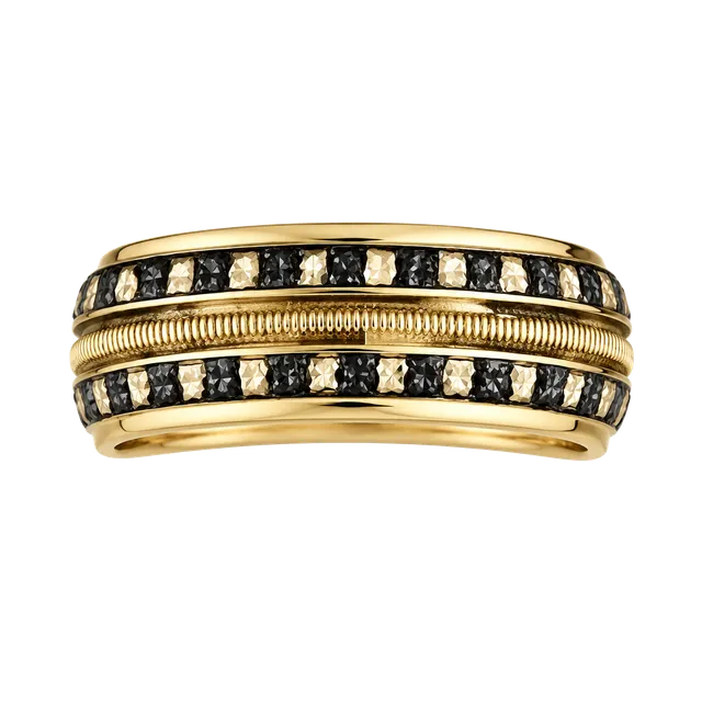 Titanium Gold Tone Meteorite Inlay Grooved 8mm Band Ring Size 11