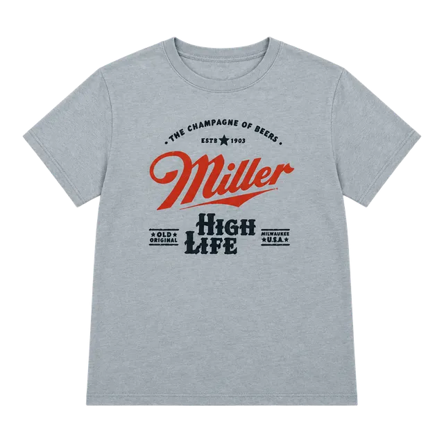 Miller High Life T-Shirt Large Blue Graphic Crop Top