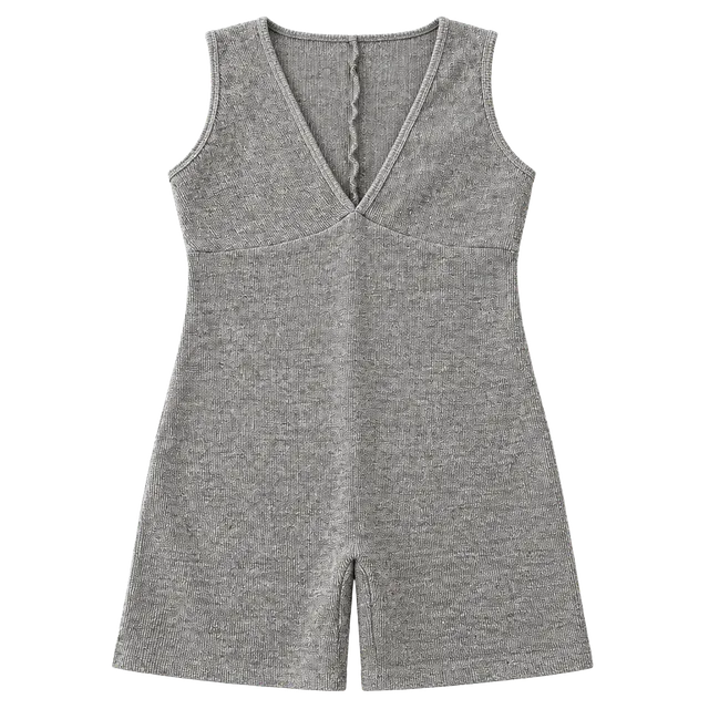 JOVA Romper Size Large Gray Ribbed V-Neck Sleeveless
