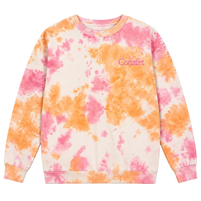 Comfrt Minimalist Crew Sweatshirt Size L Sunset Tie Dye