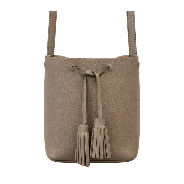 Shaffer Los Angeles Greta Bucket Bag Taupe Brown Leather
