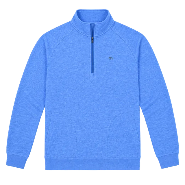 TravisMathew Men’s XL Blue Heather Quarter Zip Golf Pullover Pockets