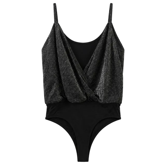 Lulus Cami Bodysuit Size L Black Metallic V-Neck
