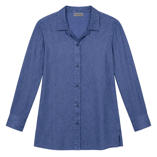 Chico's Button Down Shirt Size 0 Blue Long Sleeve