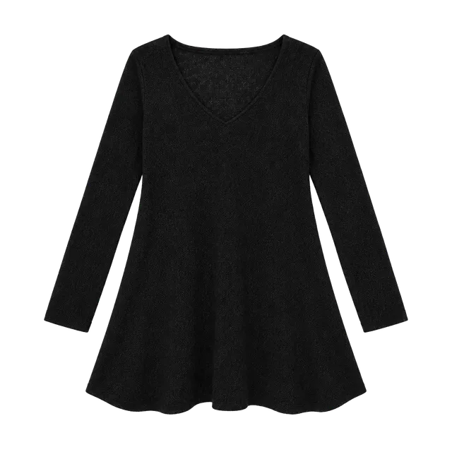 Eileen Fisher Wool Tunic Sweater Size XS Black V-Neck Asymmetrical Hem