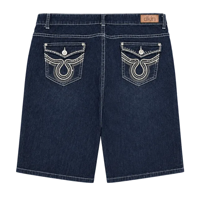 Dkin Embroidered Denim Shorts Size 16W Dark Wash Y2K Jorts
