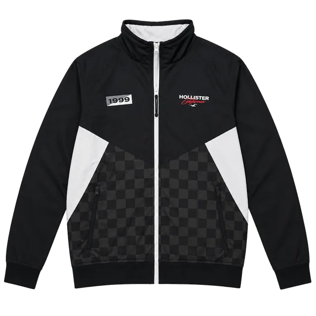 Hollister 1999 Racing Windbreaker Jacket Black White Checkered