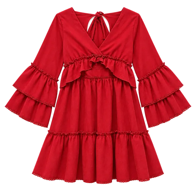 Red Ruffle Dress Long Sleeve