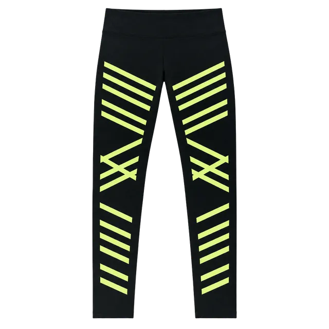 Alo Yoga Leggings Size M Black Neon Yellow Striped Activewear