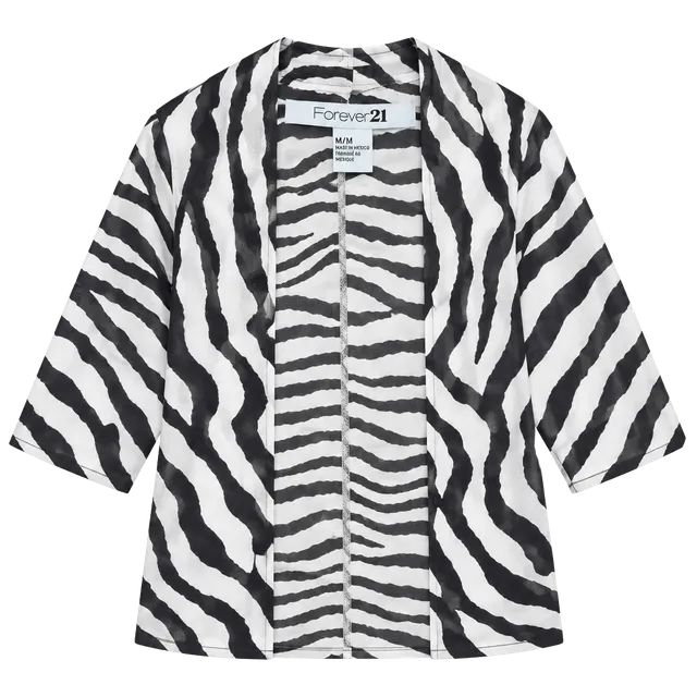 Forever 21 Open Front Kimono Size M Zebra Print Sheer Cardigan