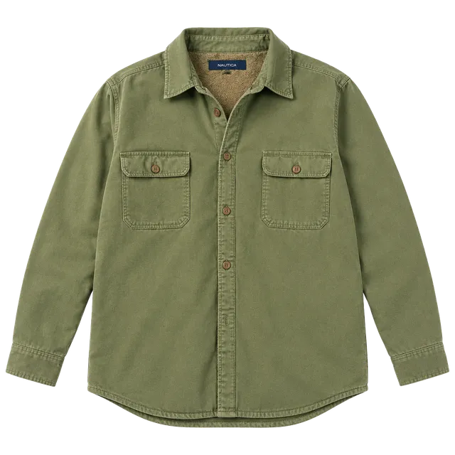 Vintage Puritan Men's XL Fleece Lined Shirt Jacket Olive Green Heavy Cotton