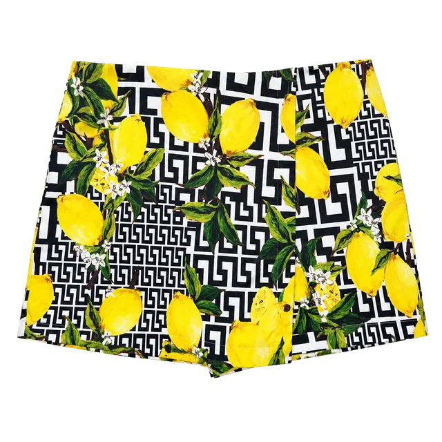 Ovi Lemon Print Skort Black White Yellow Size 