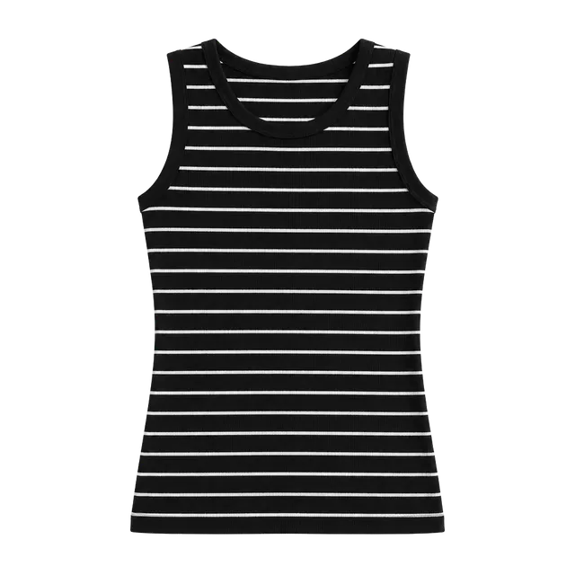 Chico's Black and White Striped Sleeveless Tank XL