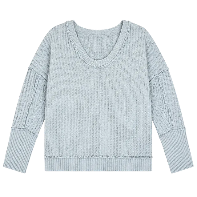 896 We The Free Thermal Sweater Size Medium Blue V-Neck