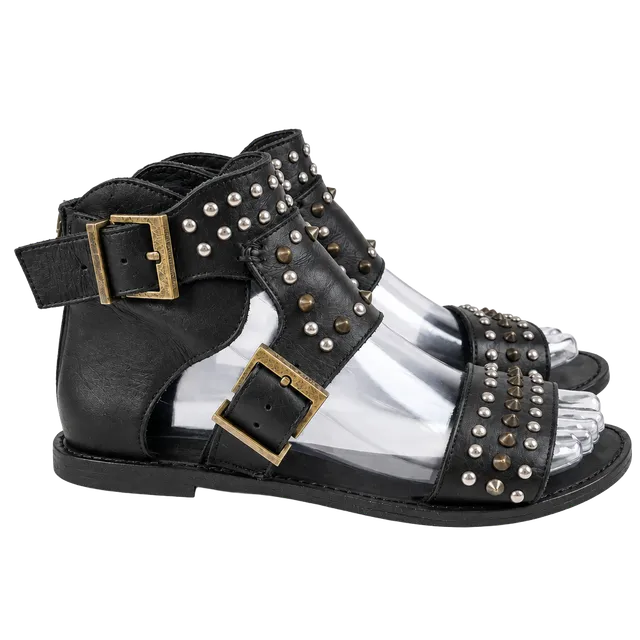 Zadig & Voltaire Studded Gladiator Sandals Black Leather Buckle EU 38