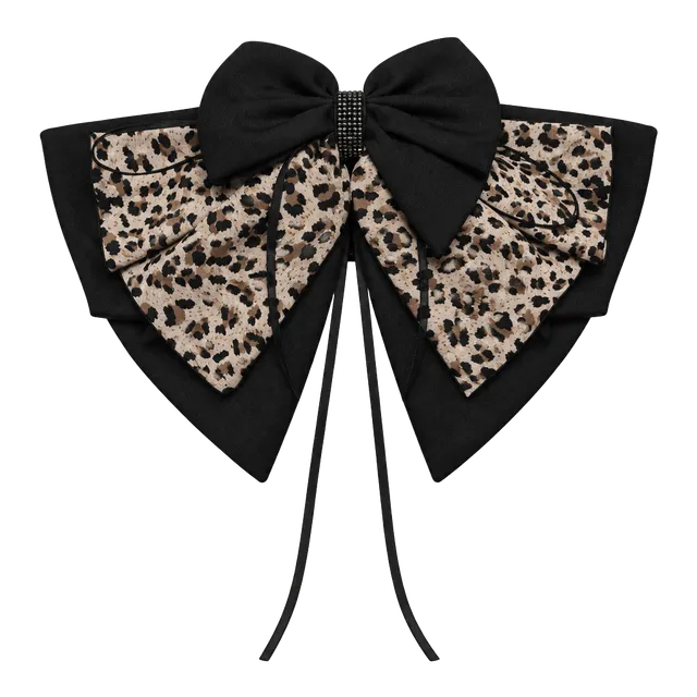 Leopard Print and Black Hair Bow Clip