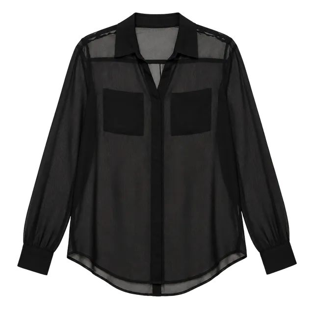 Decree Sheer Button Down Shirt Size S Black