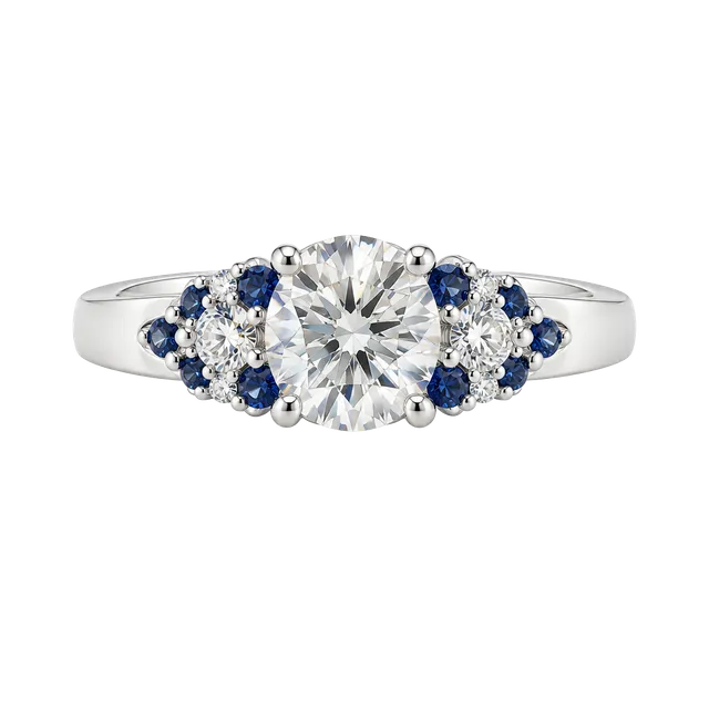 Moissanite Ring Size 6 1.0ct White and Blue Gemstone Sterling Silver
