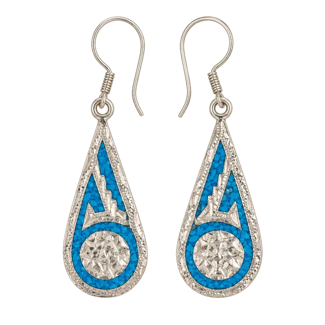 Mexican Sterling Silver Turquoise Mosaic Teardrop Earrings