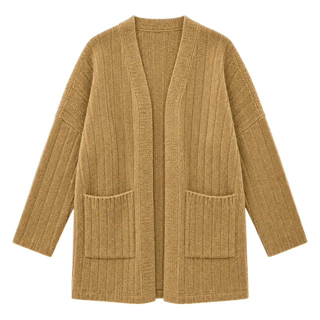 n.by n.coco Cardigan Sweater Camel Ribbed Open Front Pockets