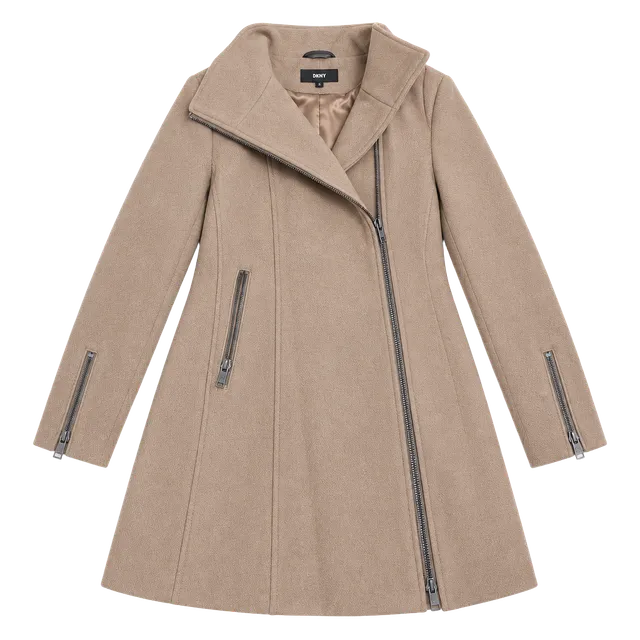 DKNY Asymmetrical Zip Coat Size M Camel