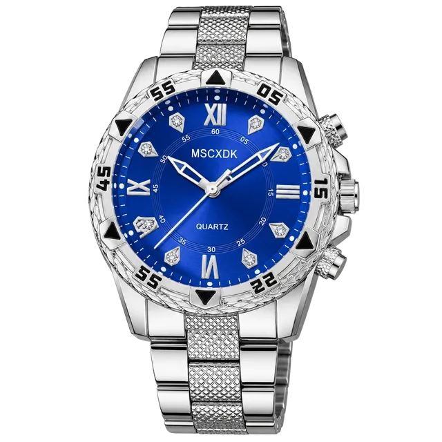 Mscxdk Men's Quartz 45mm Timepiece Silver Blue Dial