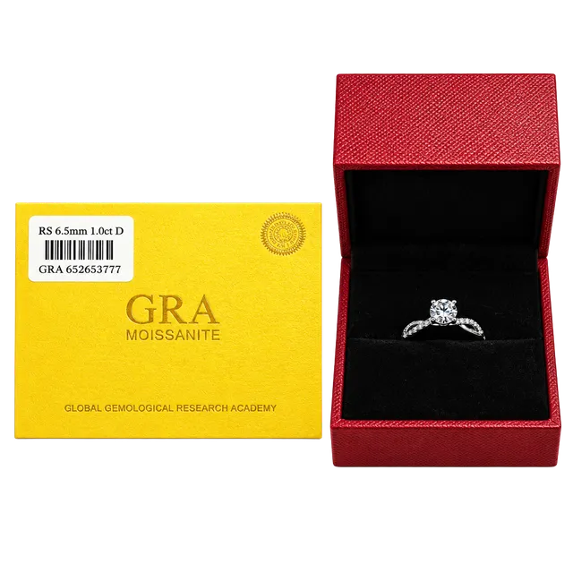 Round White Moissanite Engagement Ring Size 6.5 GRA 6.5mm 1 ct new