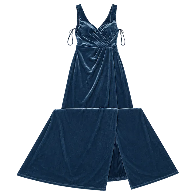 Revelry Velvet Long Dress Size 6 Blue Wrap Formal Bridesmaid Maxi