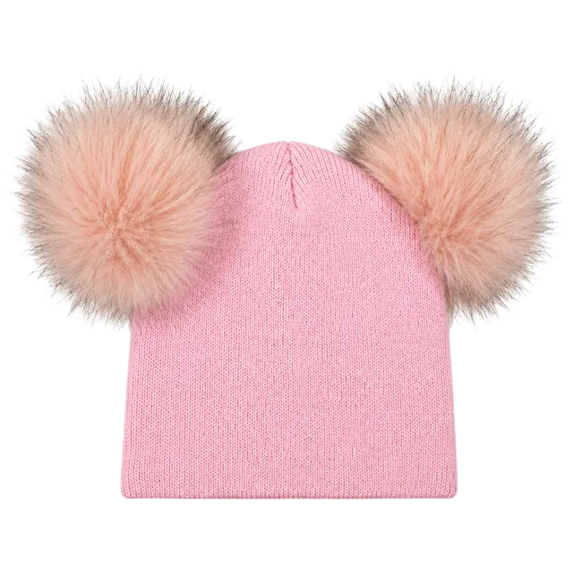 Unbranded Pink Double Pom Pom Knit Beanie Hat