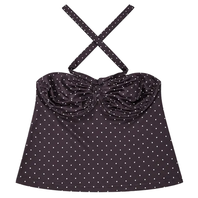 Shein Polka Dot Halter Top Size L Brown White Ruched Satin