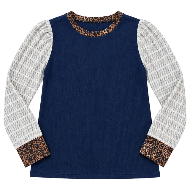 THML Long Sleeve Top Size M Blue Striped Leopard Print(b1)