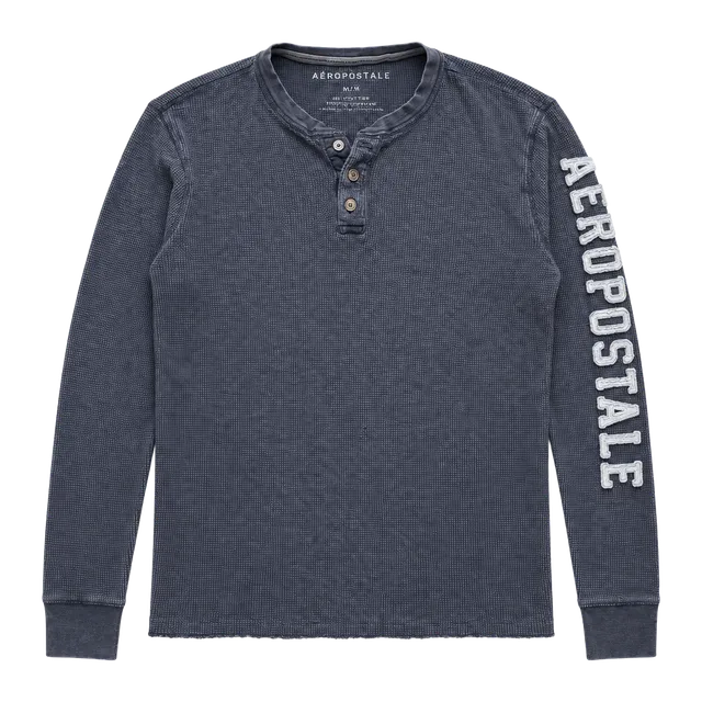 Faded Y2K Aeropostale Waffle Thermal Henley Size XL Gray Long Sleeve Shirt