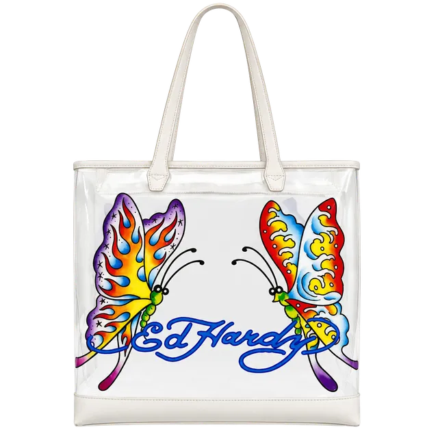 Ed Hardy Clear PVC Tote Bag with Butterfly Print