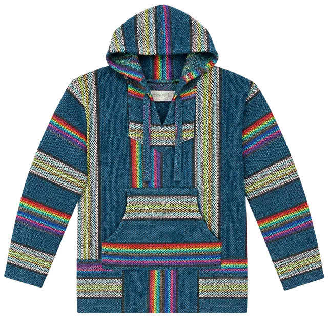 Chavitos Baja Hoodie Size S Blue Rainbow Striped