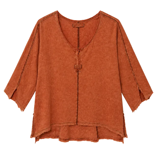 Free People Orange Thermal Henley Top