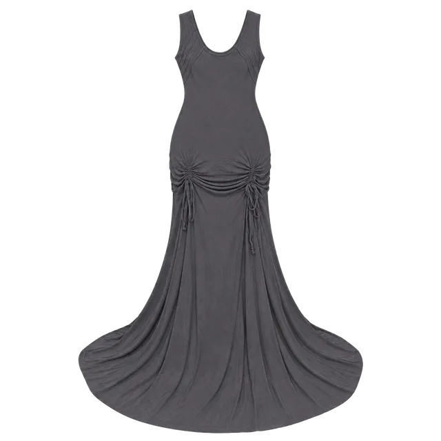 DIESEL Charcoal Gray Ruched Drawstring Maxi Dress Y2K Archive
