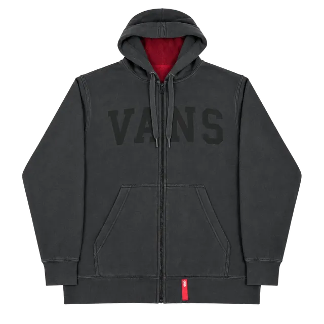 Vans Zip Up Hoodie Size M Charcoal Gray Red Lined Graphic Logo