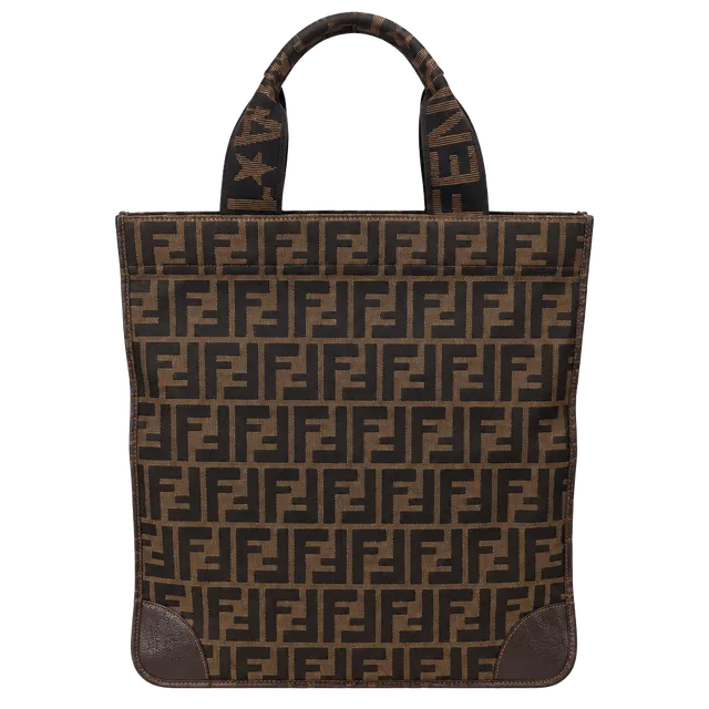 Fendi Zucchino FF Logo Brown Canvas Tote Bag