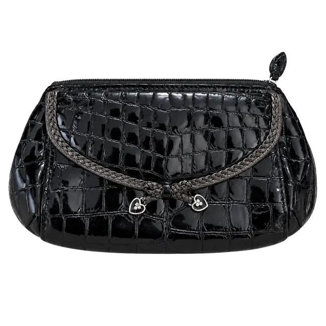 Y2k Brighton Ophelia Croc Embossed Patent Leather Wallet Pouch Black
