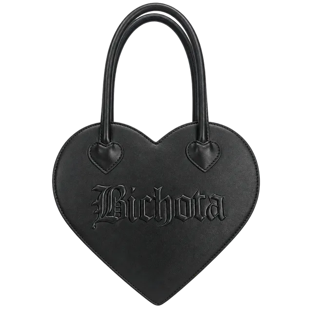 Bichota Black Heart Shaped Handbag Crossbody Purse Embossed Logo New