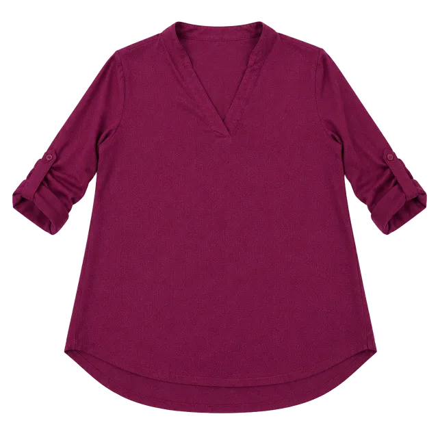 Halife Size L V-Neck 3/4 Sleeve Top Magenta